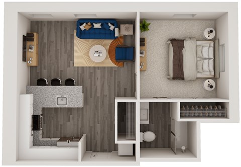 Floor plan for 1 bed, 1 bath, 707 sqft